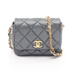 Chanel Shoulder Bag Mini Quilted Metallic Gray Lambskin Chain