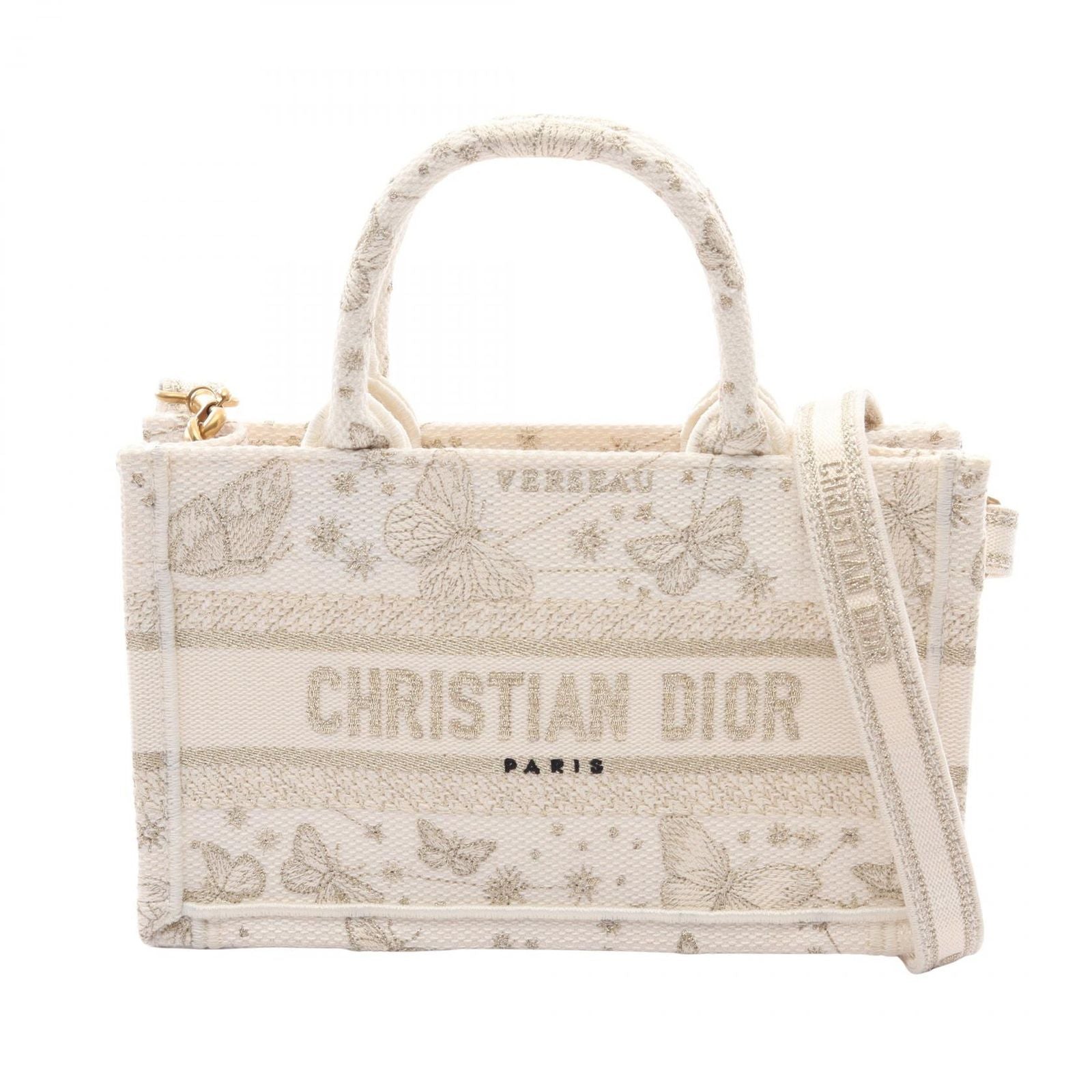 Dior Tote Book Mini Butterfly 2-Way White Canvas