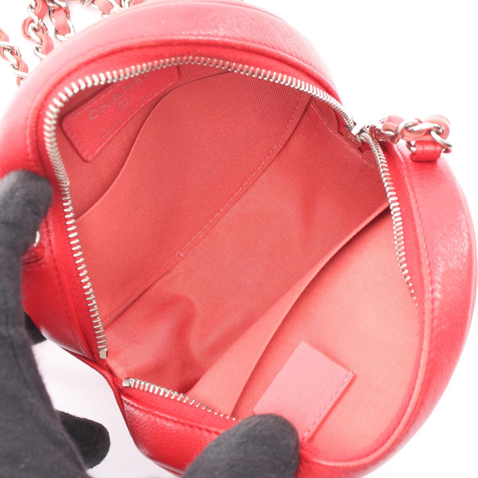 Chanel Shoulder Bag Quilted Round Red Lambskin Mini Chain — view 3