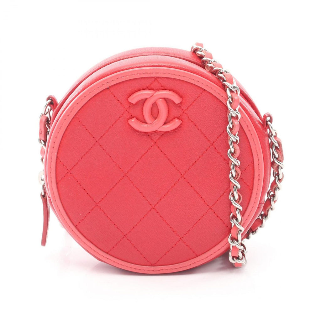 Chanel Shoulder Bag Quilted Round Red Lambskin Mini Chain
