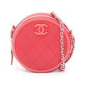 Chanel Shoulder Bag Quilted Round Red Lambskin Mini Chain