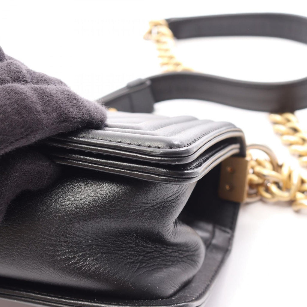 Chanel Shoulder Bag Boy Small Blanc Stitch Black Lambskin Boy Mini Chain — view 9