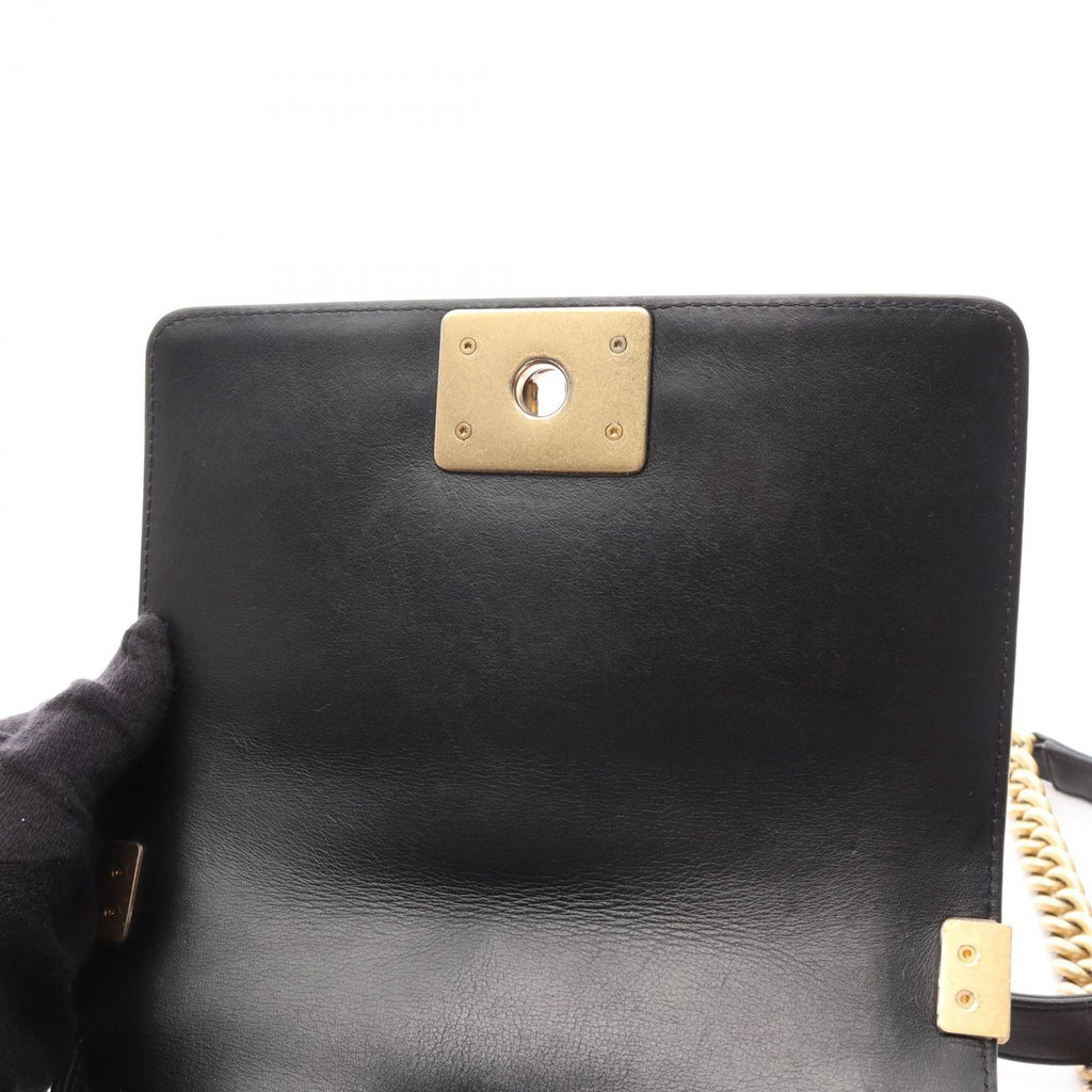 Chanel Shoulder Bag Boy Small Blanc Stitch Black Lambskin Boy Mini Chain — view 6
