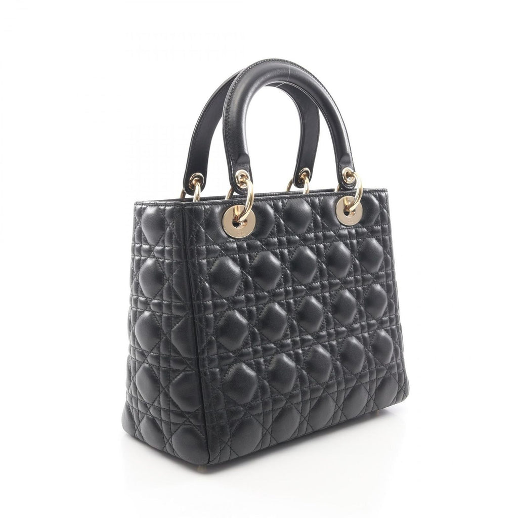 Dior Handbag Lady Dior Cannage Faux Pearl 2-Way Black Leather Tote — view 2