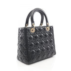 Dior Handbag Lady Dior Cannage Faux Pearl 2-Way Black Leather Tote — view 2