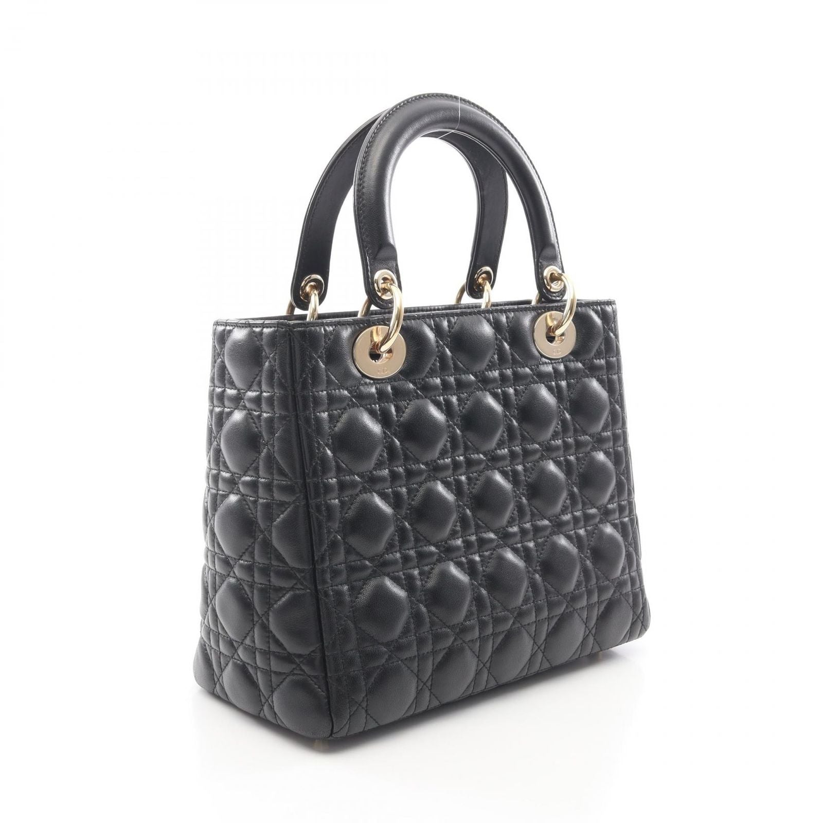 Dior Handbag Lady Dior Cannage Faux Pearl 2-Way Black Leather Tote — view 2