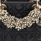 Dior Handbag Lady Dior Cannage Faux Pearl 2-Way Black Leather Tote — view 5