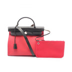 Hermes Handbag Herbag Zip PM 2-Way Rose Black Canvas Leather
