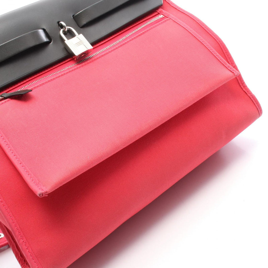 Hermes Handbag Herbag Zip PM 2-Way Rose Black Canvas Leather — view 6