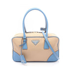 Prada Handbag Re Edition 2-Way Beige Blue Nylon Saffiano Leather