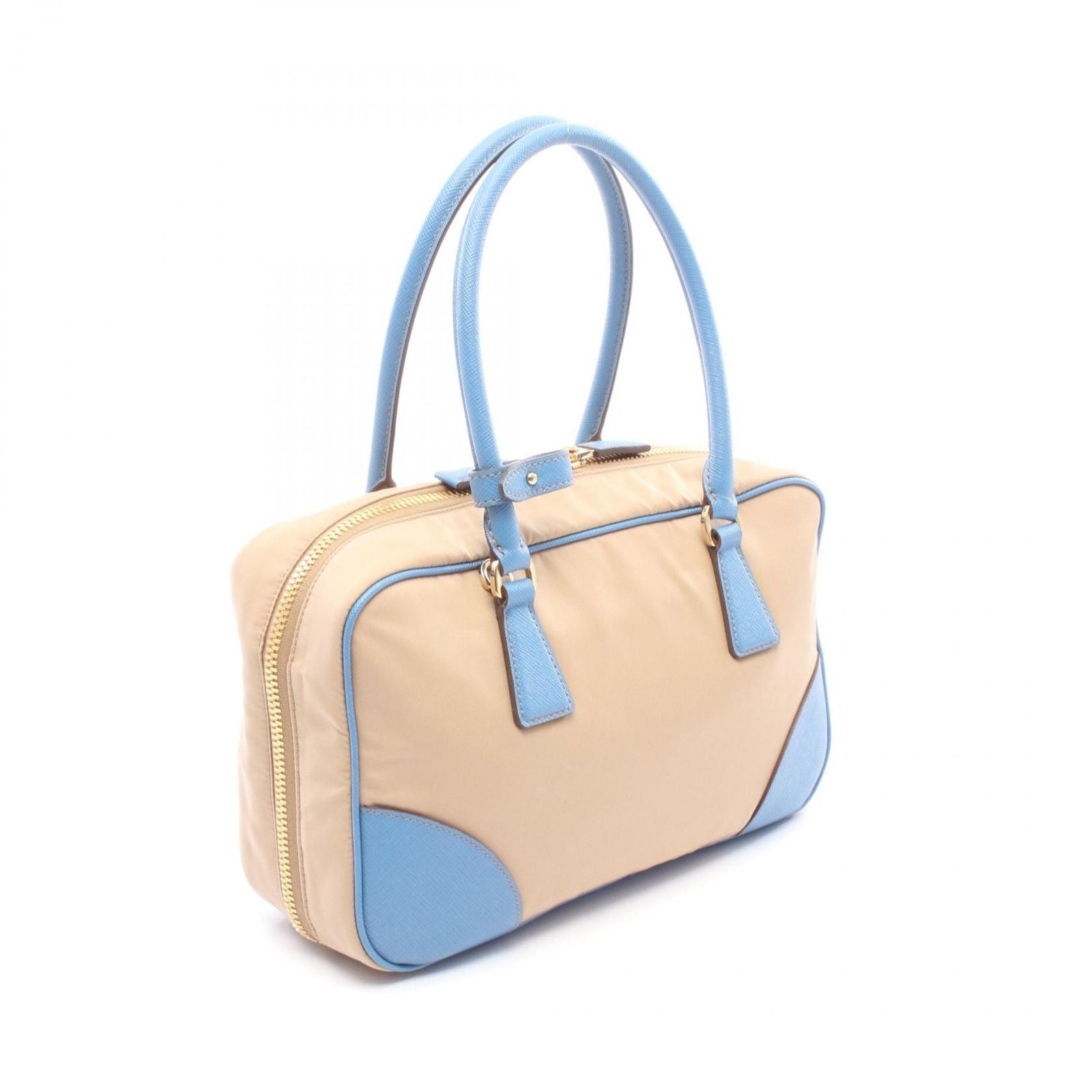 Prada Handbag Re Edition 2-Way Beige Blue Nylon Saffiano Leather — view 2