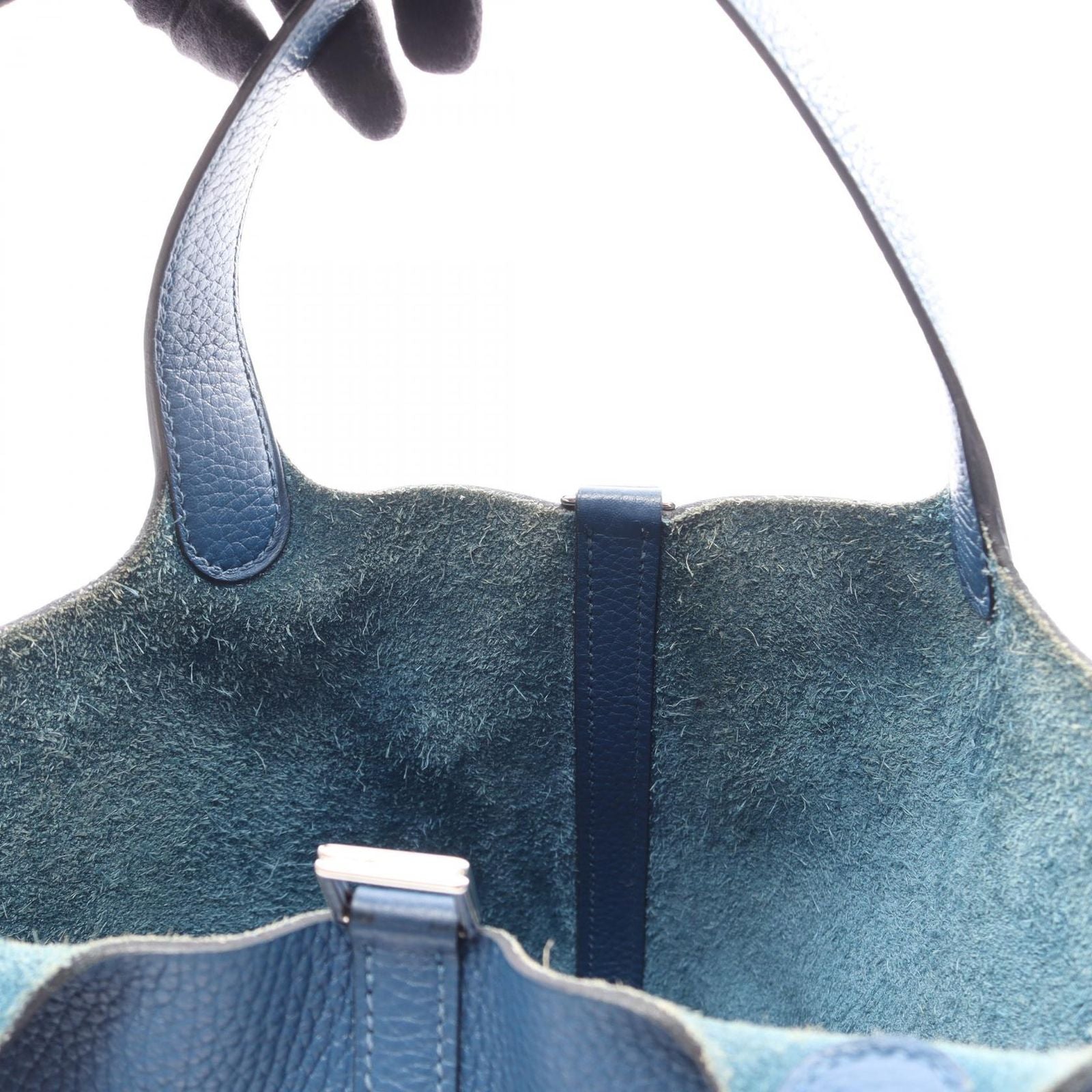 Hermes Handbag Picotin Lock PM Blue Leather Wool — view 7