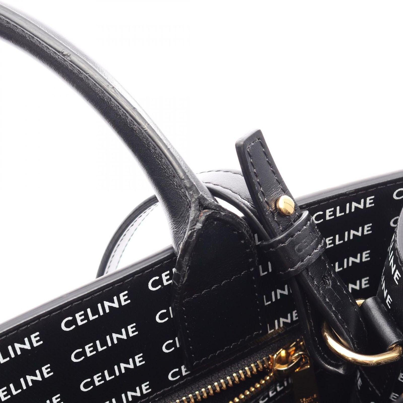 Celine Tote Small Vertical Cover Triomphe 2-Way Black Canvas Leather — view 6