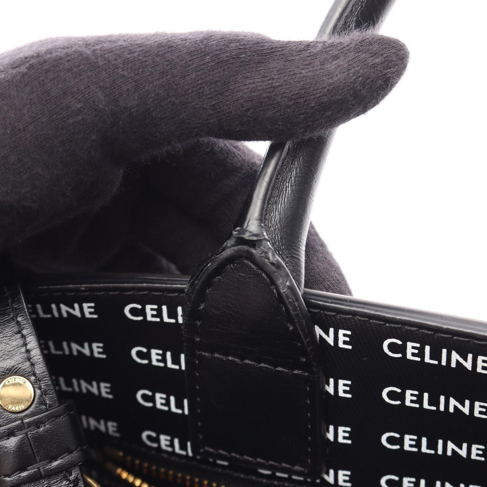 Celine Tote Small Vertical Cover Triomphe 2-Way Black Canvas Leather — view 5