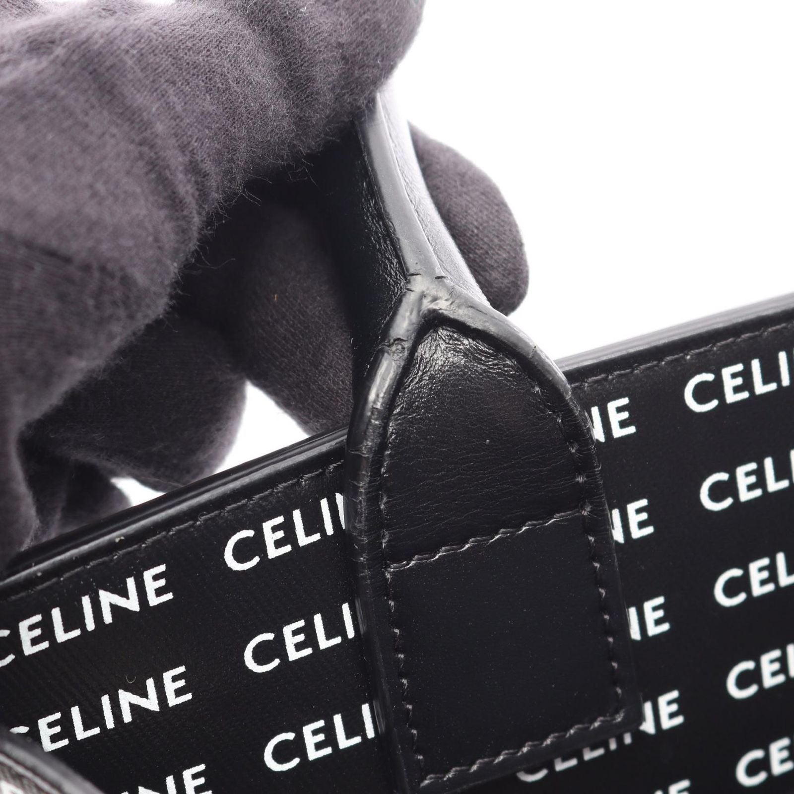 Celine Tote Small Vertical Cover Triomphe 2-Way Black Canvas Leather — view 7