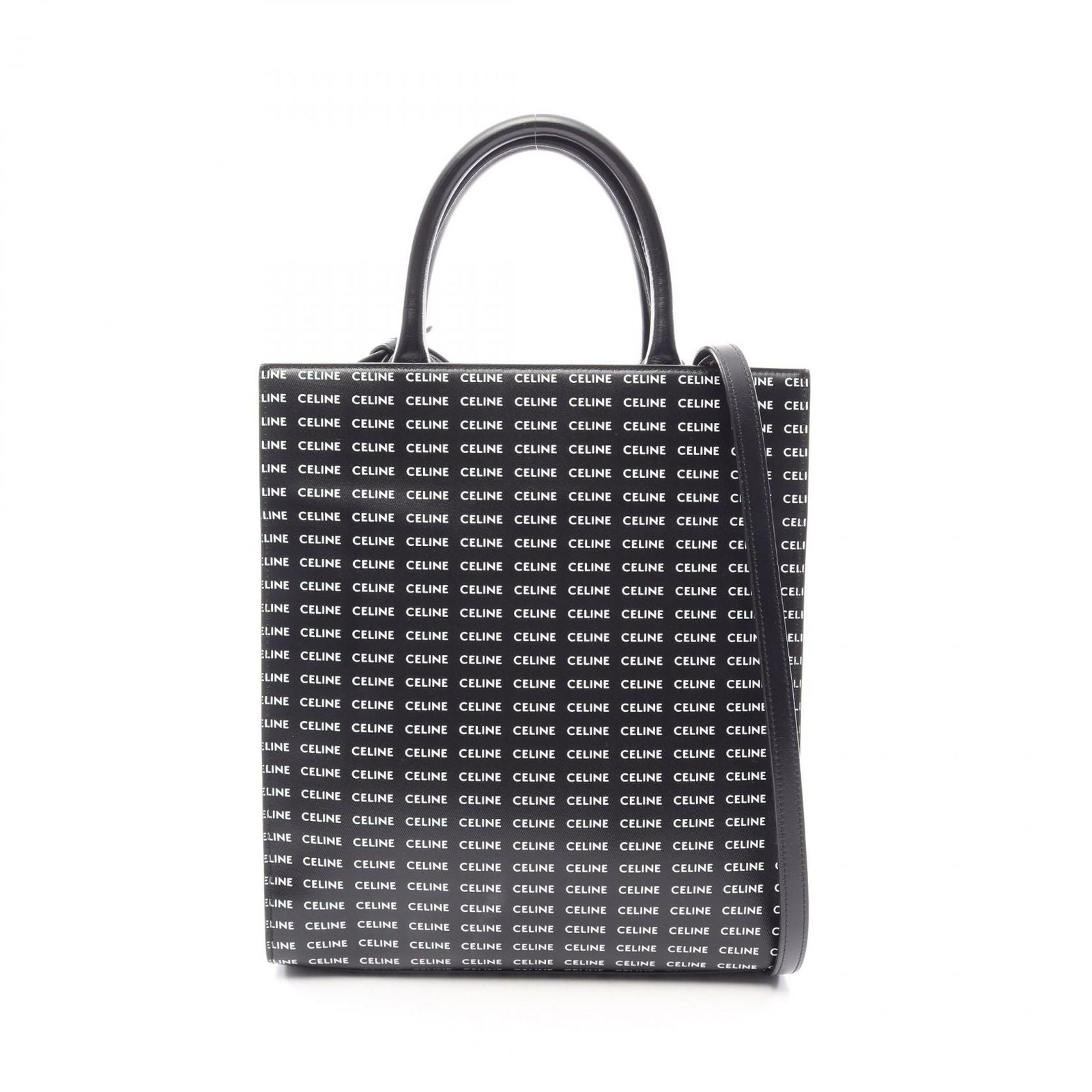 Celine Tote Small Vertical Cover Triomphe 2-Way Black Canvas Leather
