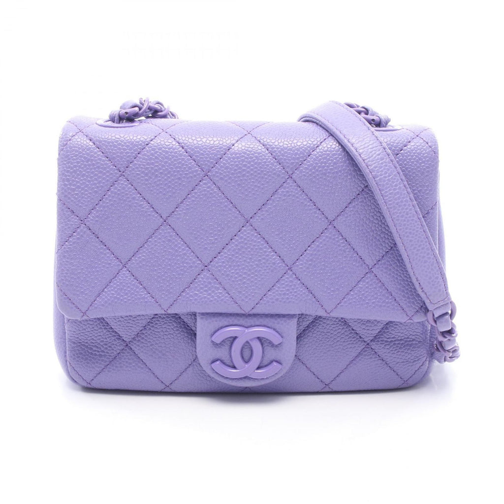 Chanel Shoulder Bag Mini Quilted Purple Caviar Leather Chain