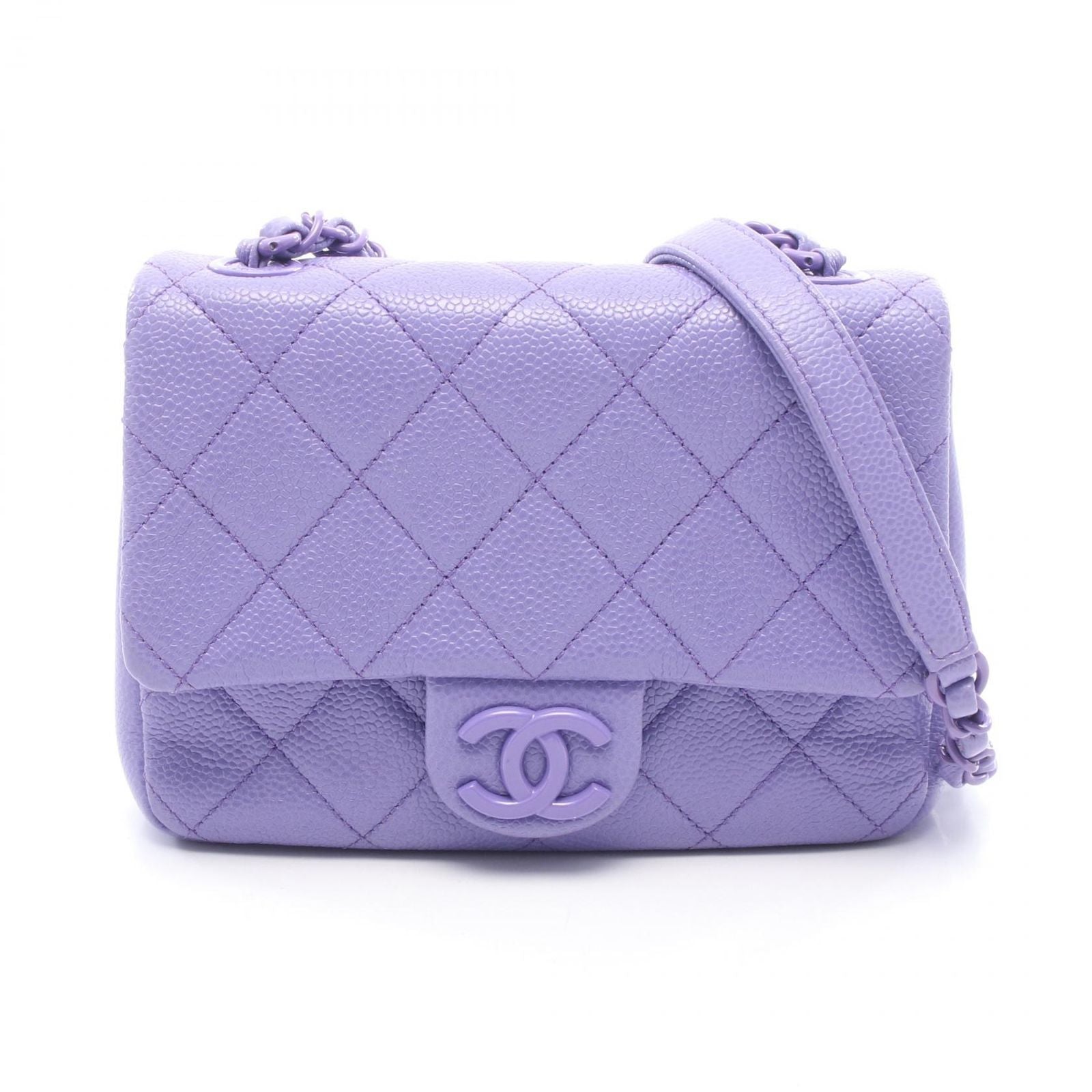 Chanel Shoulder Bag Mini Quilted Purple Caviar Leather Chain