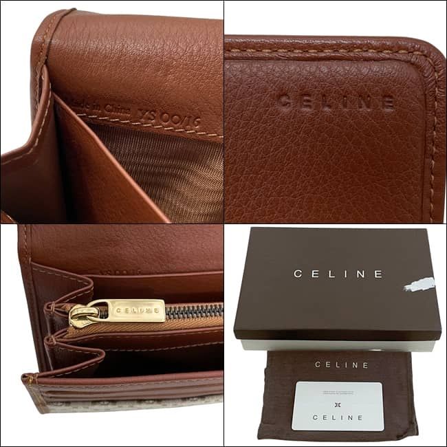 Celine Bifold Wallet Beige Brown Macadam Nylon Leather YS OO 16 — view 4