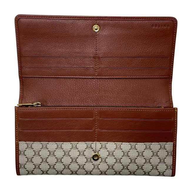 Celine Bifold Wallet Beige Brown Macadam Nylon Leather YS OO 16 — view 3