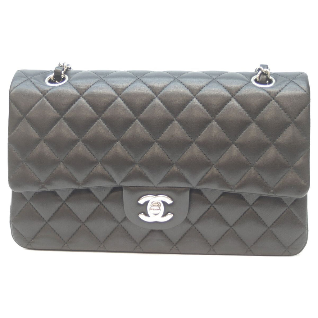 Chanel 21 Black Rum Silver Double Flap Quilted 25