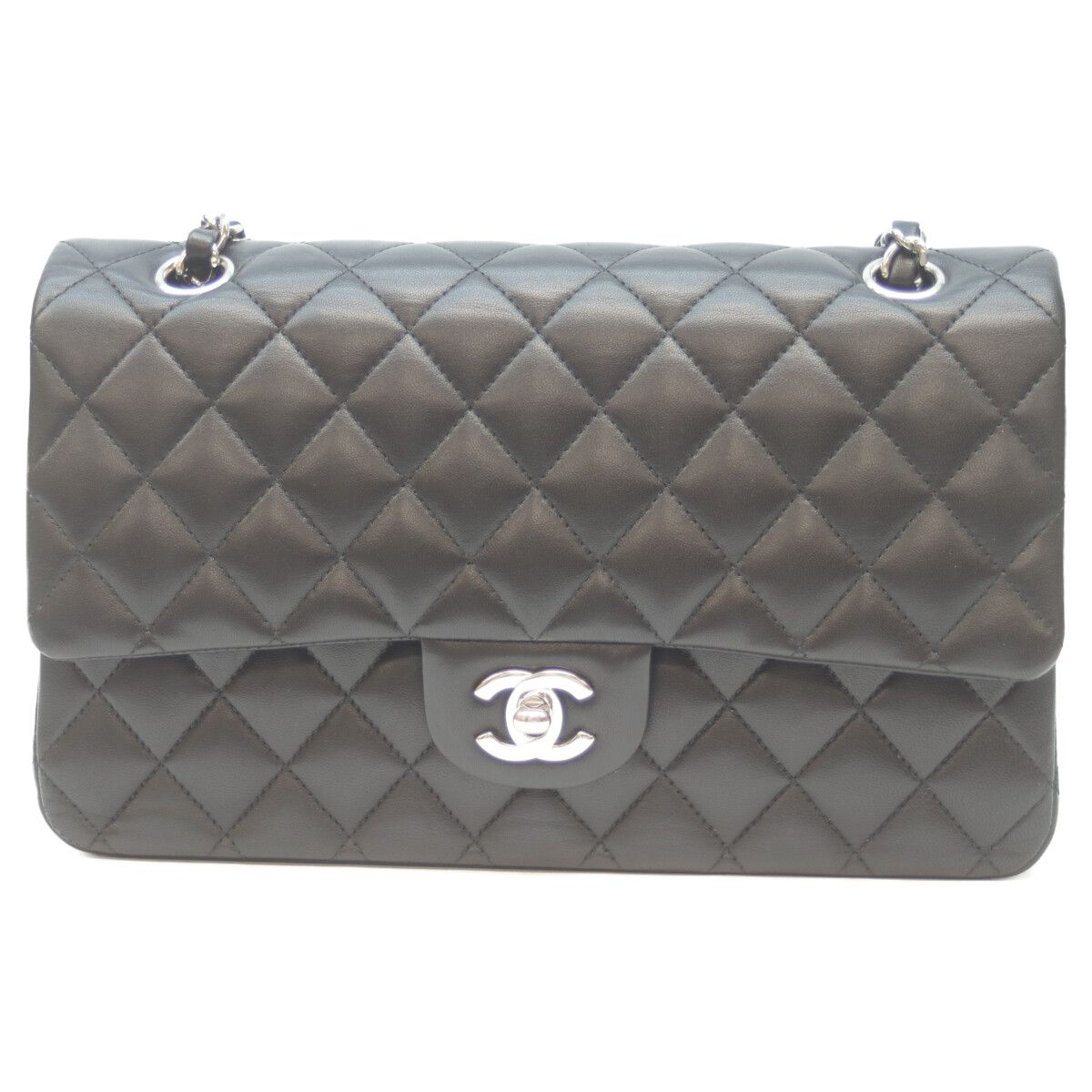 Chanel 21 Black Rum Silver Double Flap Quilted 25