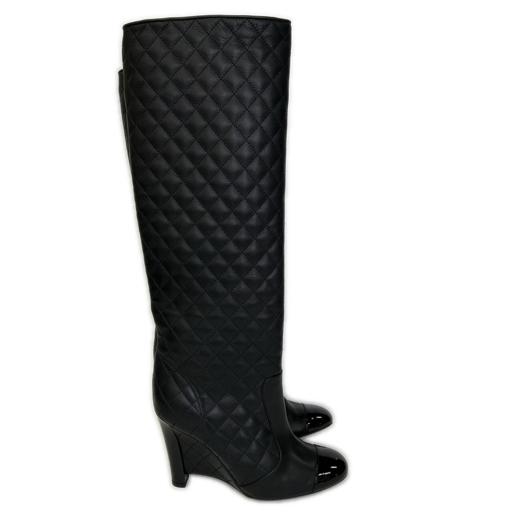 Chanel CC Logo Patent Toe Quilted Long Boots 36 1 2C — view 4