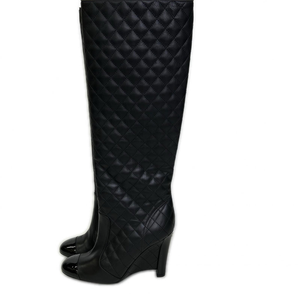 Chanel CC Logo Patent Toe Quilted Long Boots 36 1 2C — view 2
