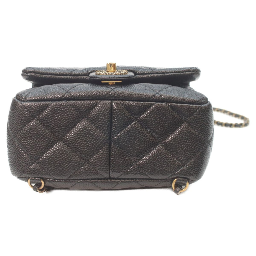 Chanel Black Caviar Gold Quilted Chain Backpack — view 5