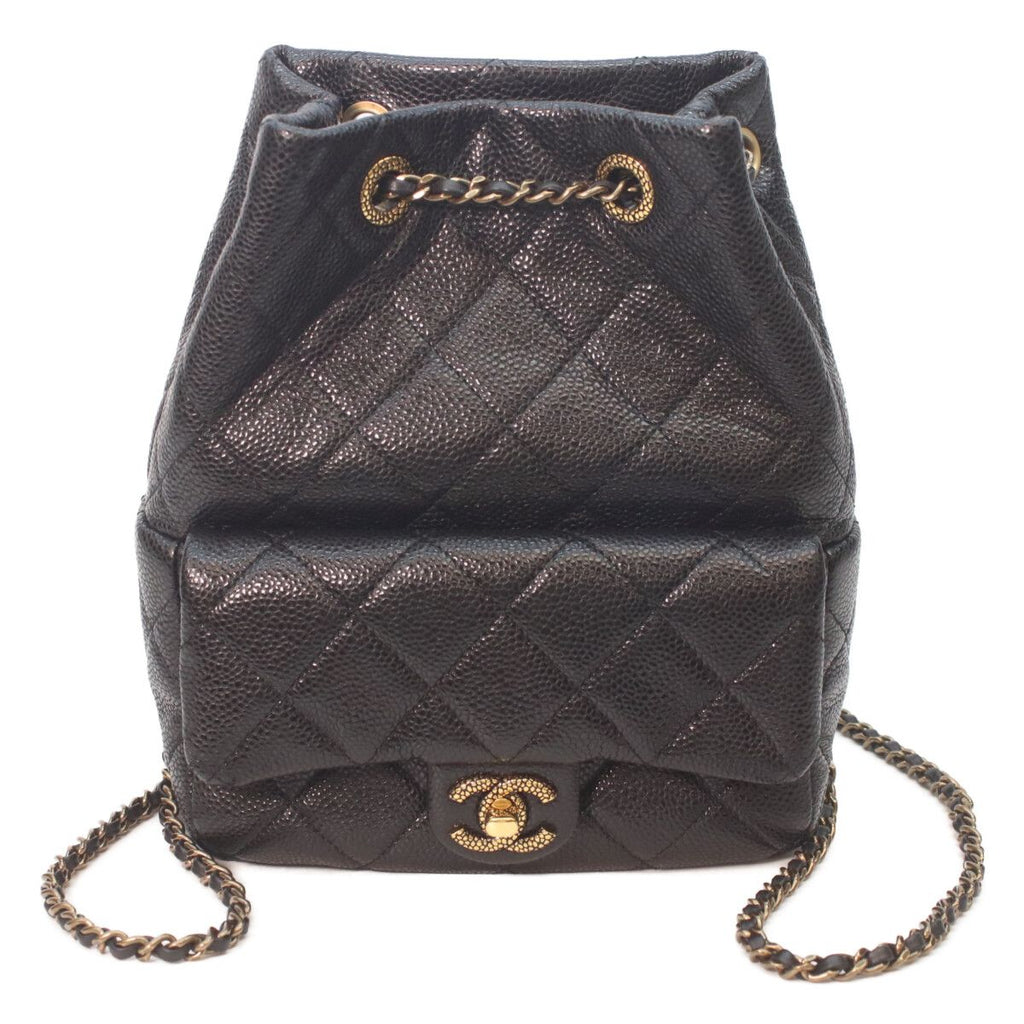 Chanel Black Caviar Gold Quilted Chain Backpack