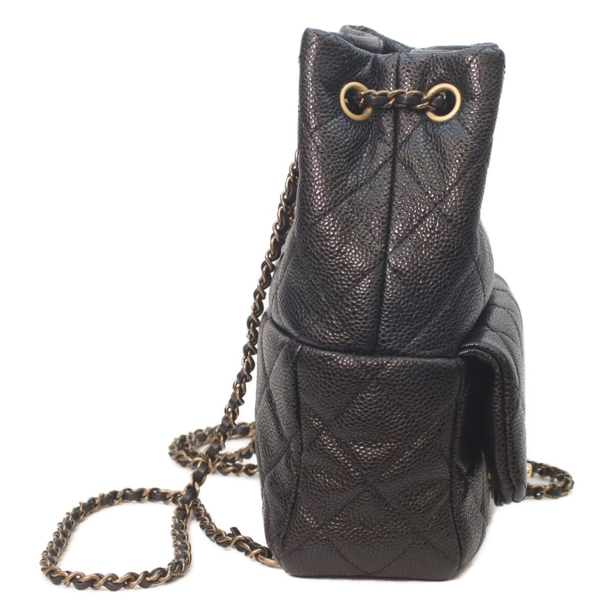 Chanel Black Caviar Gold Quilted Chain Backpack — view 4