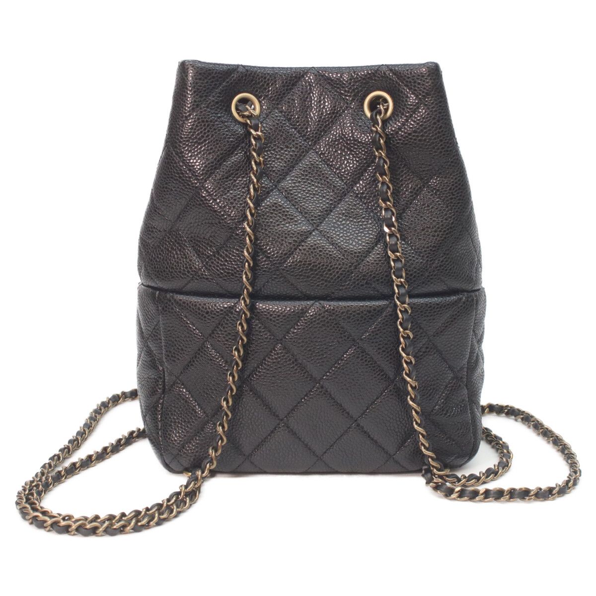 Chanel Black Caviar Gold Quilted Chain Backpack — view 3