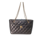Chanel Black Shiny Lambskin Gold Small Shopping Tote