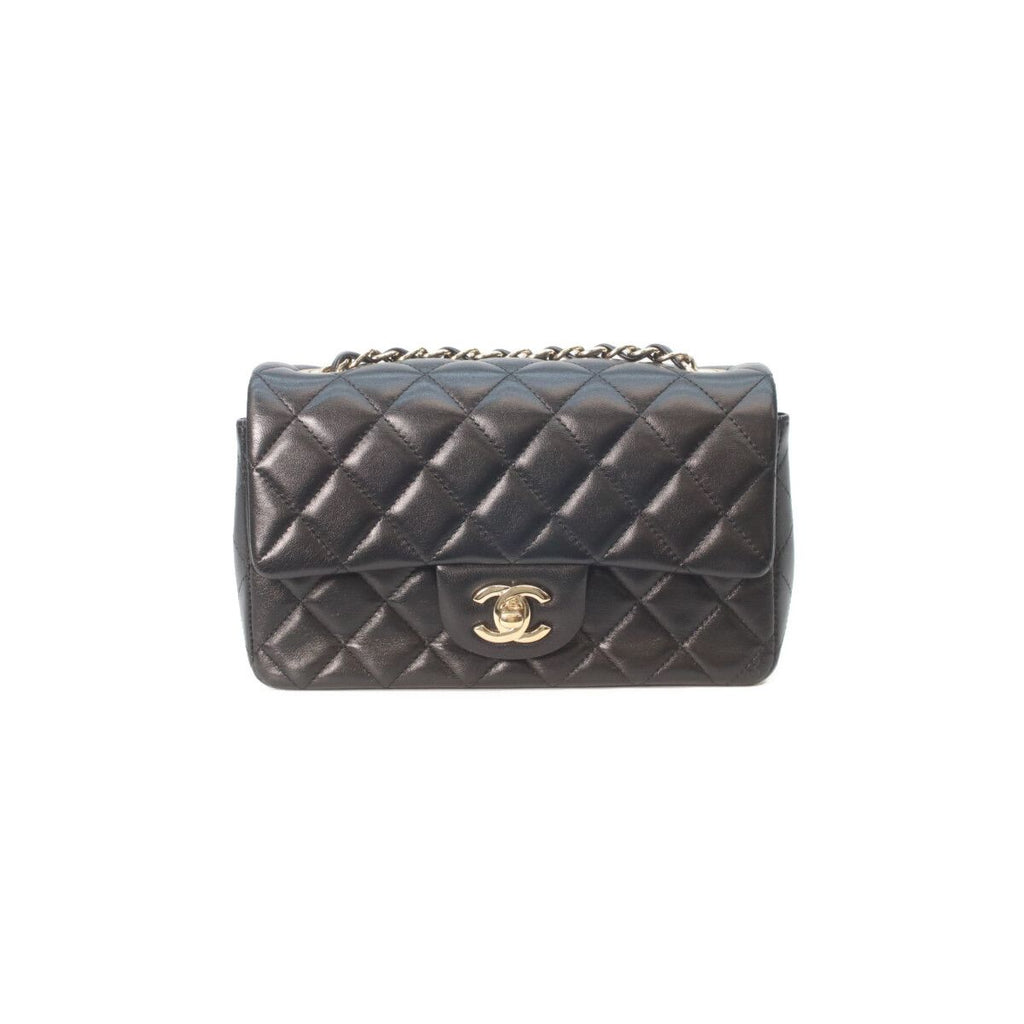 Chanel Black Rum Gold Mini Quilted 20 Chain Shoulder