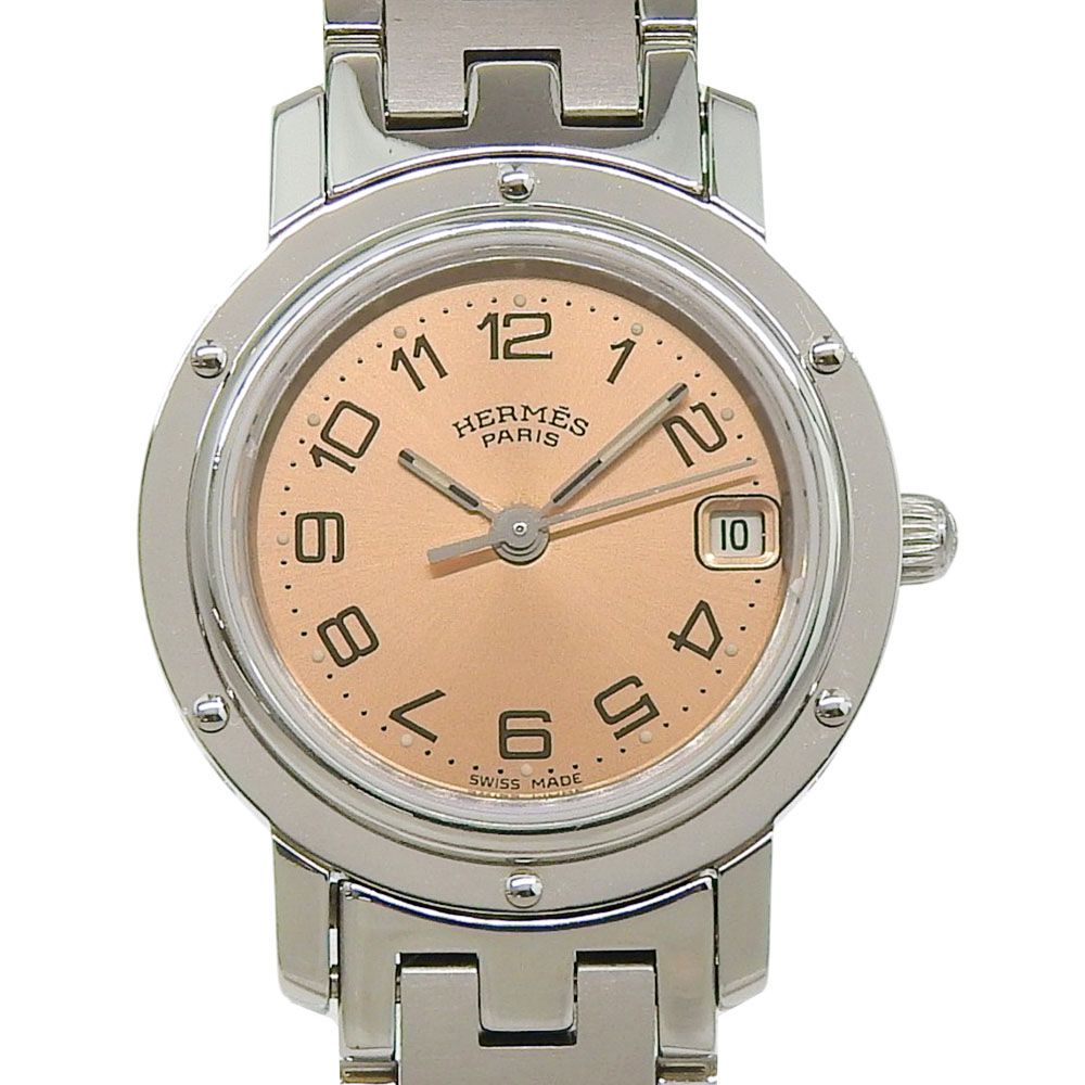 Hermes Clipper Stainless Steel Quartz Analog Watch with White Dial