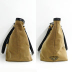 Prada Logo Jacquard Tote Beige Navy Shoulder Canvas Leather — view 4