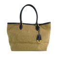 Prada Logo Jacquard Tote Beige Navy Shoulder Canvas Leather