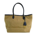 Prada Logo Jacquard Tote Beige Navy Shoulder Canvas Leather
