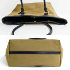 Prada Logo Jacquard Tote Beige Navy Shoulder Canvas Leather — view 3