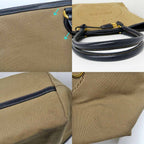 Prada Logo Jacquard Tote Beige Navy Shoulder Canvas Leather — view 7