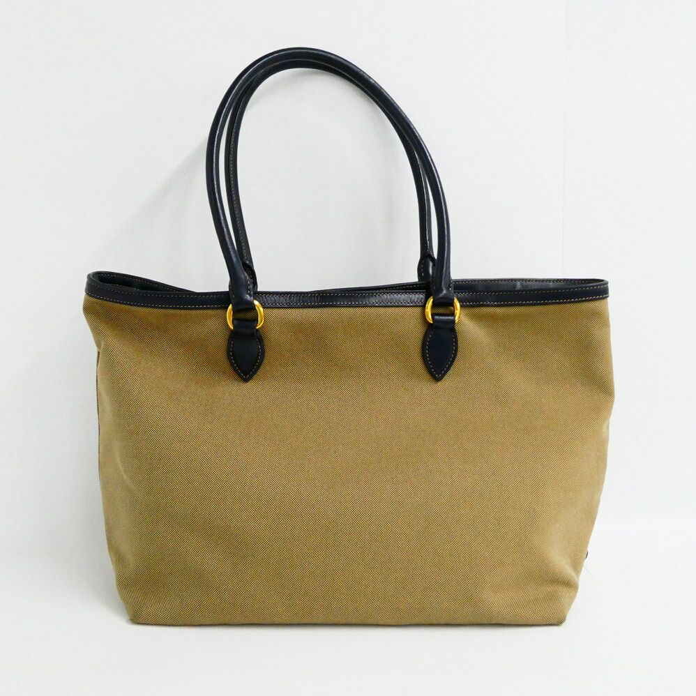 Prada Logo Jacquard Tote Beige Navy Shoulder Canvas Leather — view 2