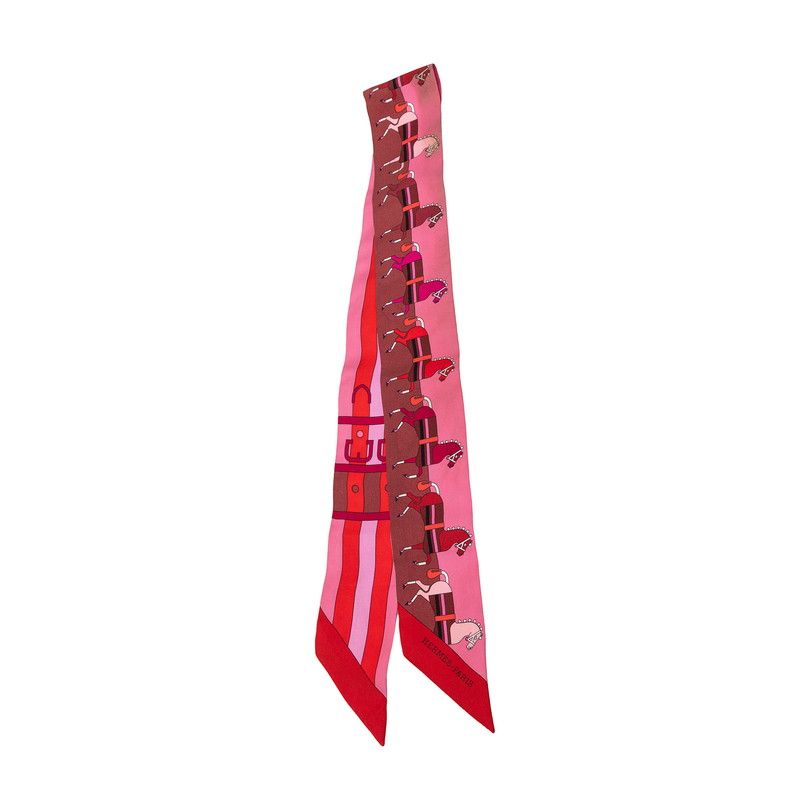 Hermes Twilly Rocabar Cover Scarf Pink Red Silk
