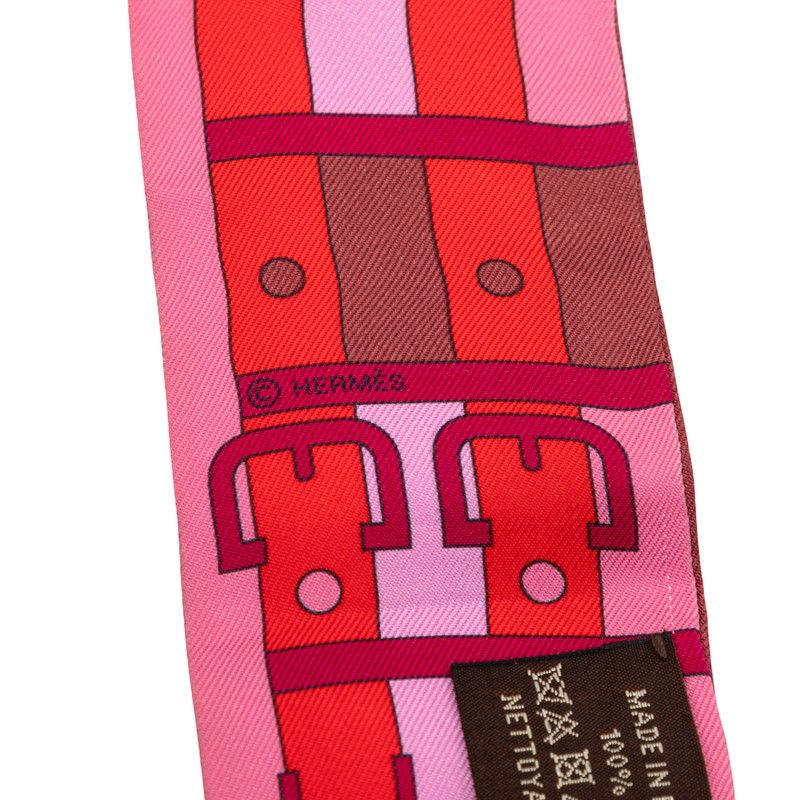 Hermes Twilly Rocabar Cover Scarf Pink Red Silk — view 4