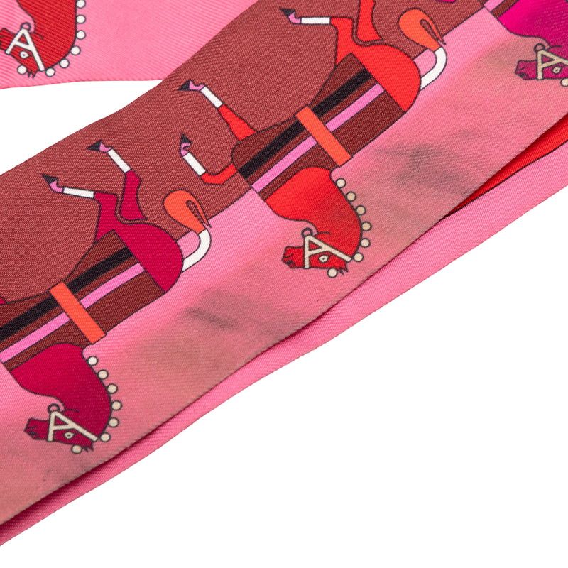 Hermes Twilly Rocabar Cover Scarf Pink Red Silk — view 2