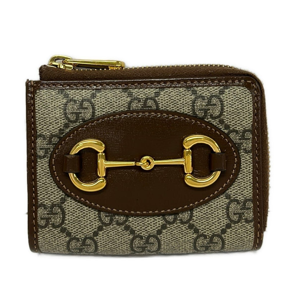 Gucci Coin Case Horsebit Dark Brown White Dark Gray L-shaped Zipper Leather