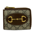 Gucci Coin Case Horsebit Dark Brown White Dark Gray L-shaped Zipper Leather