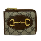 Gucci Coin Case Horsebit Dark Brown White Dark Gray L-shaped Zipper Leather
