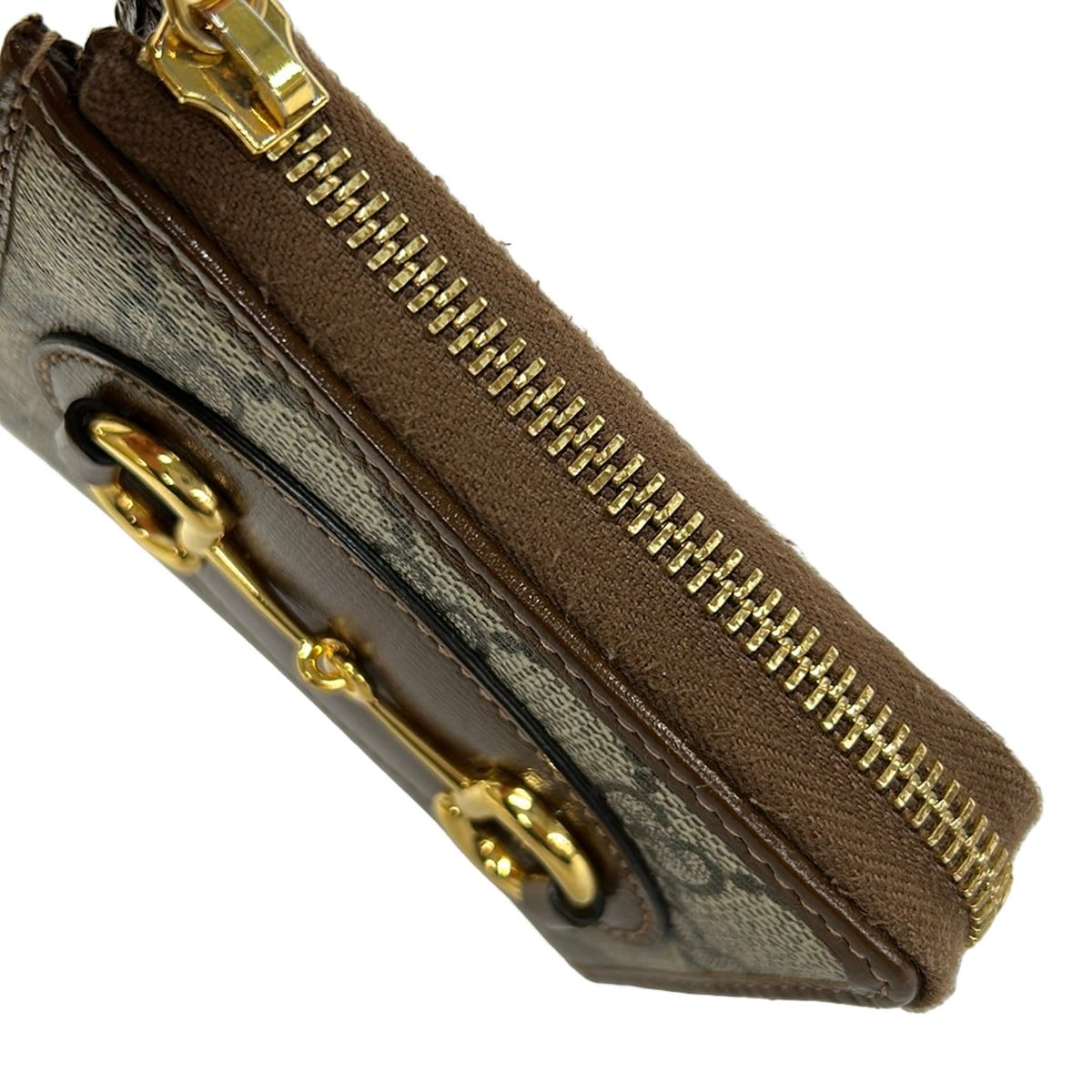 Gucci Coin Case Horsebit Dark Brown White Dark Gray L-shaped Zipper Leather — view 7