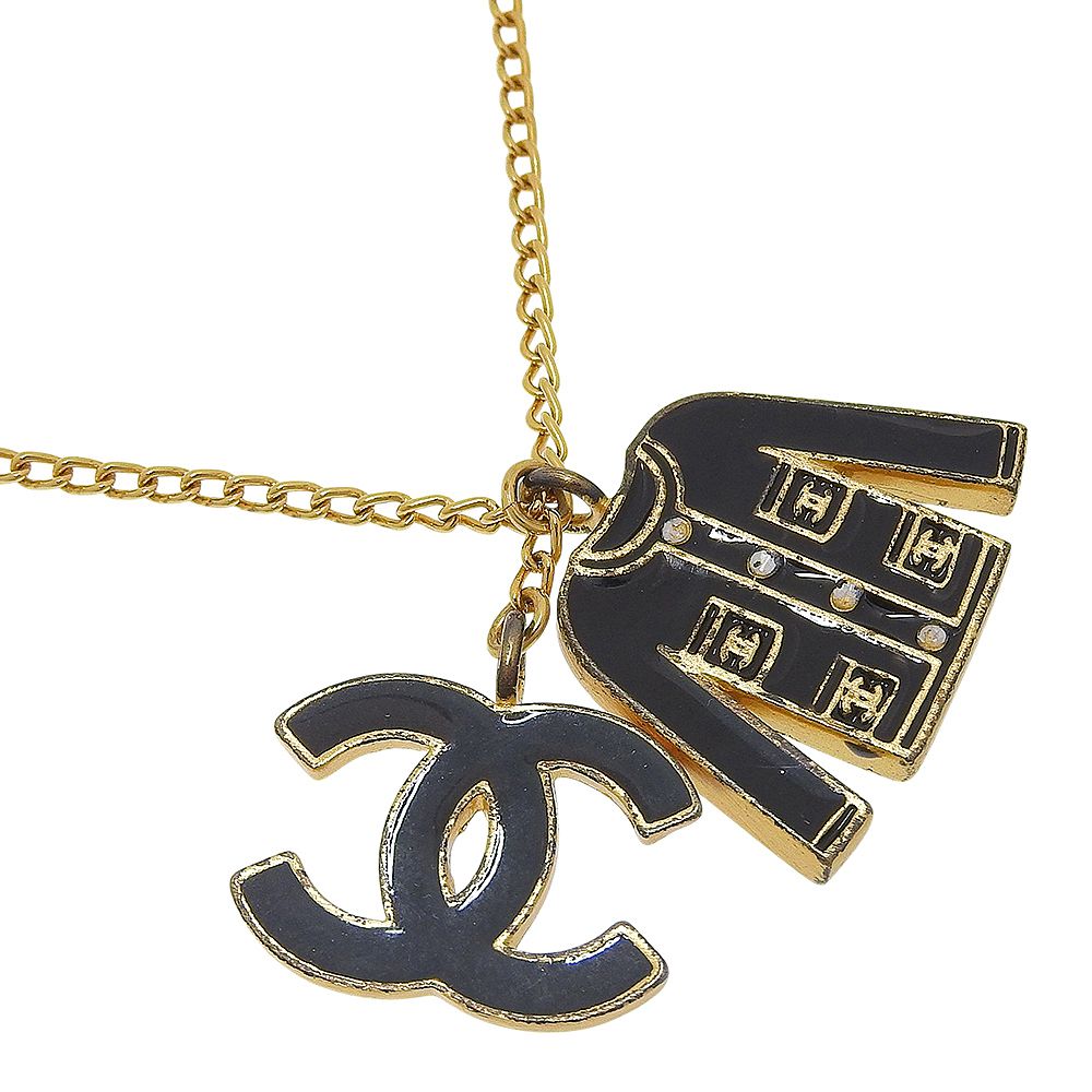 Chanel Jacket Motif CC Logo Gold Plated Black Necklace