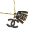 Chanel Jacket Motif CC Logo Gold Plated Black Necklace